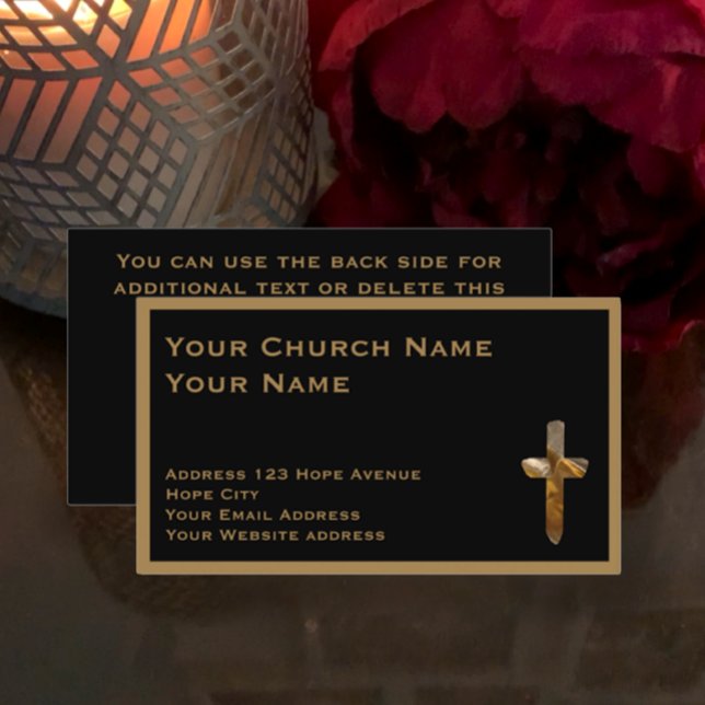 Christian Church Minister Tan Black Snyggt Kor Visitkort (Create your personalized minister, pastor, church business card. Tan on Black with gold modern cross)