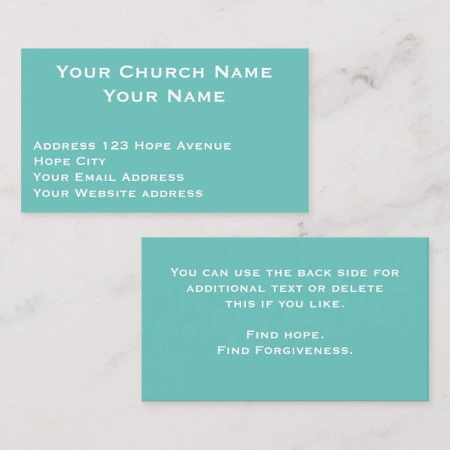 Christian Church Pastor Aqua Grönt White Anpassnin Visitkort (Fram/baksida)