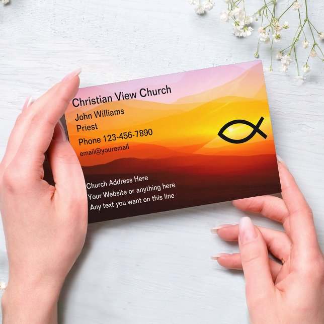 Christian Church Scenia Sunset Icthys Fish Visitkort (Skapare uppladdad)