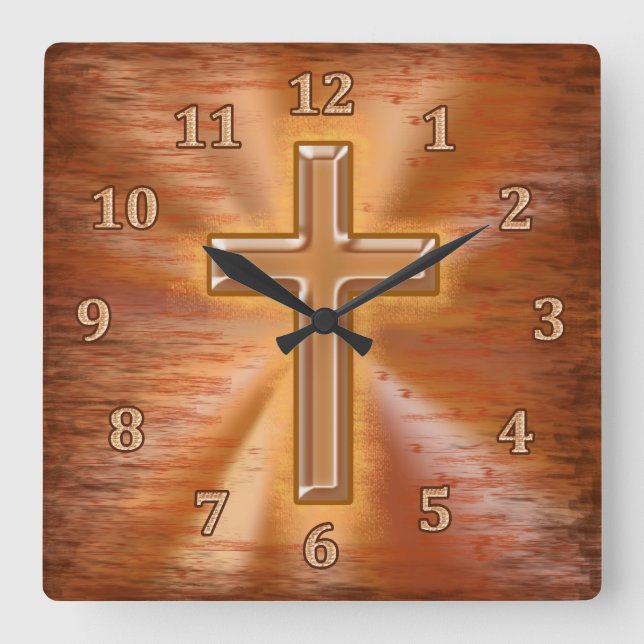 Christian Clocks med Guld Kor Grunge Background Fyrkantig Klocka (Framsida)