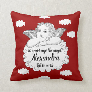 Christian Cloud Angel Lycklig 90:e Birthday Red Kudde