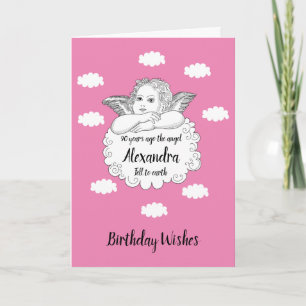 Christian Cloud Angel Lycklig 90:e Birthday Rosa Kort