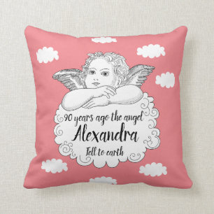 Christian Cloud Angel Lycklig 90:e Birthday Rosa Kudde