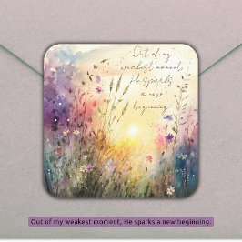 Christian Colorful Wildblommor Watercolor Verse Fyrkantigt Klistermärke
