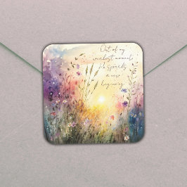 Christian Colorful Wildblommor Watercolor Verse Fyrkantigt Klistermärke