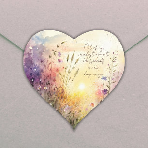 Christian Colorful Wildblommor Watercolor Verse Hjärtformat Klistermärke