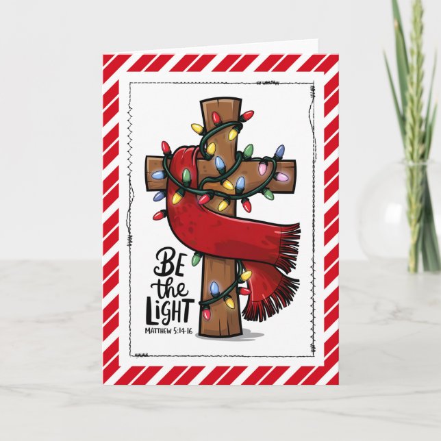 Christian Cross Be The Light Christmas Card Kort (Framsida)
