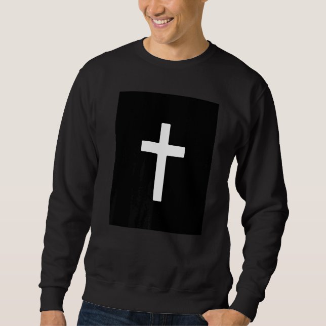 Christian Cross Crucifix Black Background Jesus Bi Lång Ärmad Tröja (Framsida)