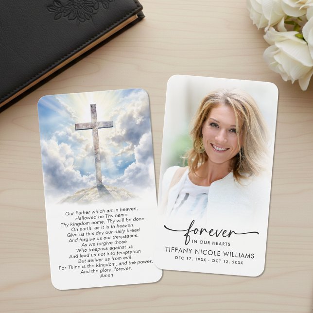Christian Cross Forever in Our Hearts Prayer Cards Visitkort (Skapare uppladdad)