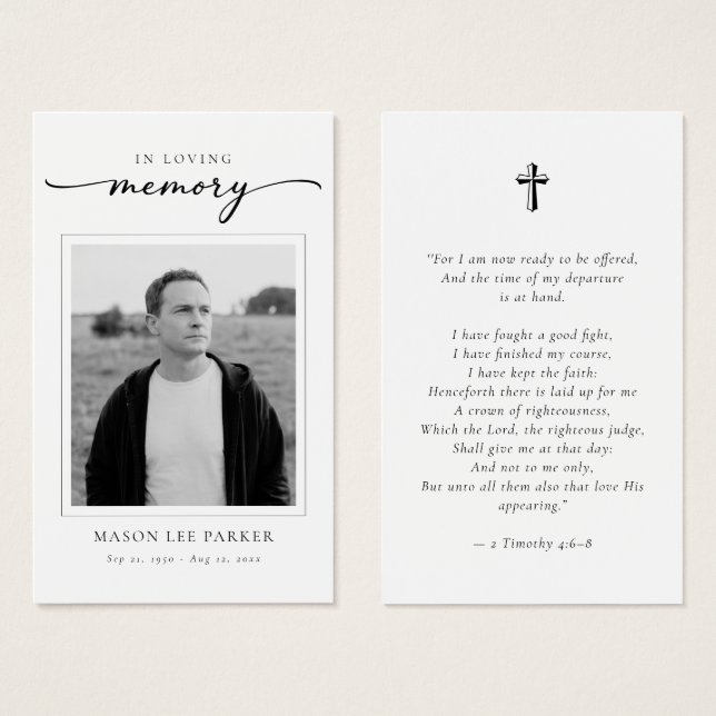 Christian Cross Funeral Memorial Photo Prayer Card Visitkort (Framsida & baksida)