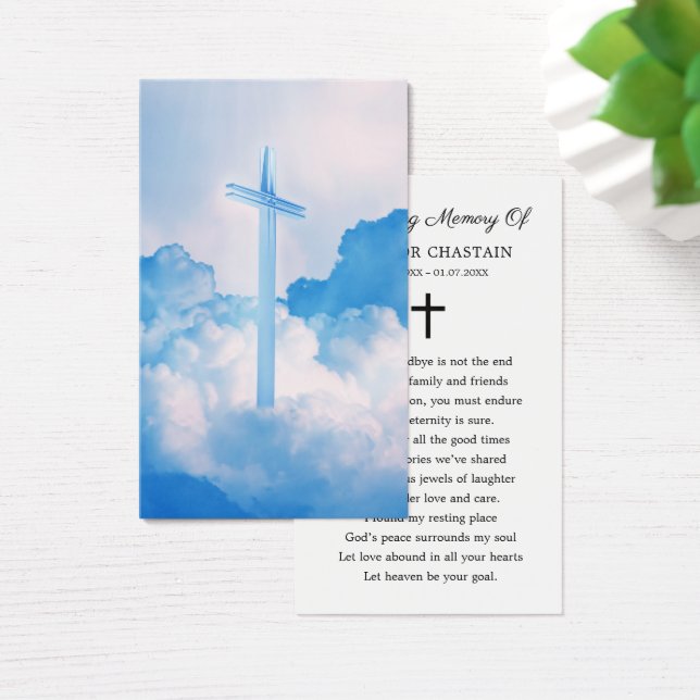 Christian Cross Funeral Memorial Prayer Cards Visitkort (Skivbord)