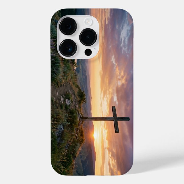 Christian Cross Hilltop Sunset iPhone Case (Baksida)