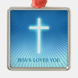 Christian Cross Jesus Loves You Julgransprydnad Metall
