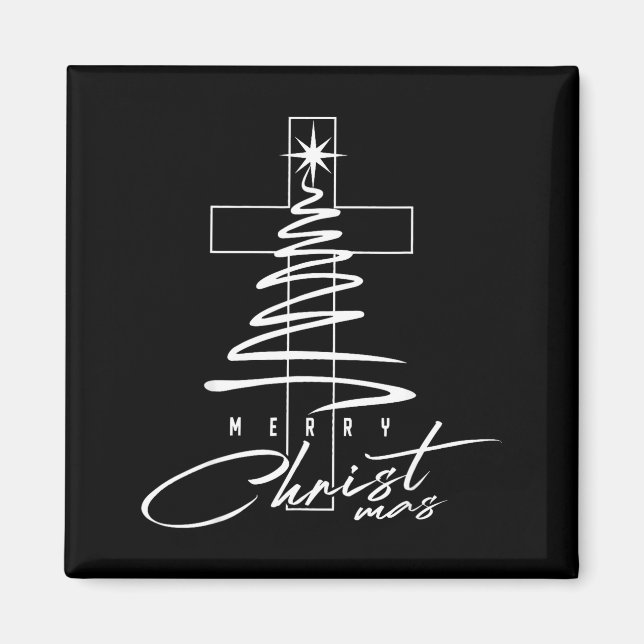 Christian Cross Jesus Merry Christmas Xmas Tree Ho Magnet (Framsidan)