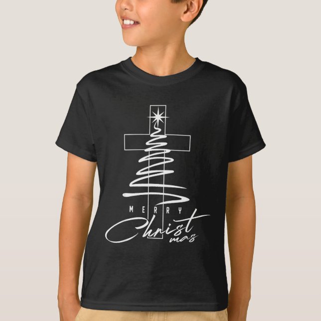 Christian Cross Jesus Merry Christmas Xmas Tree Ho T Shirt (Framsida)