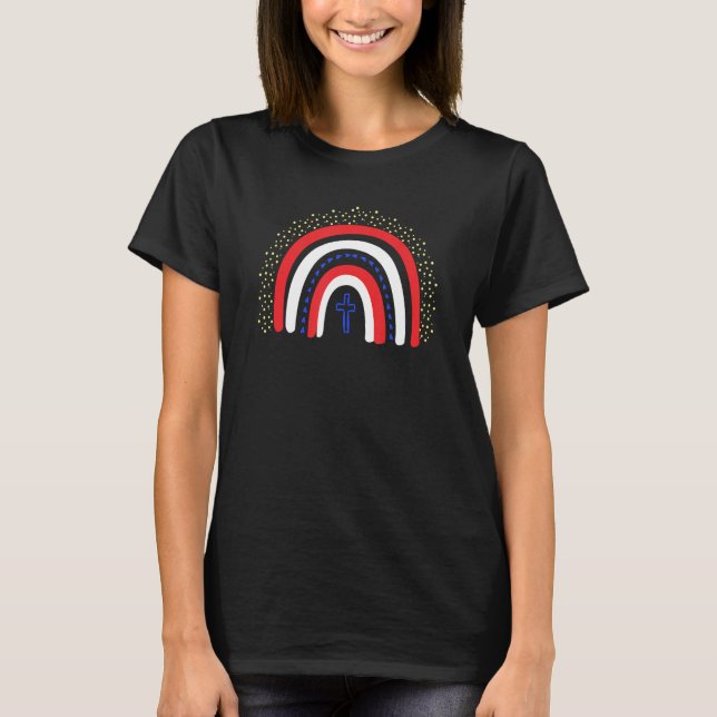 Christian Cross Rainbow Christian T Shirt (Framsida)