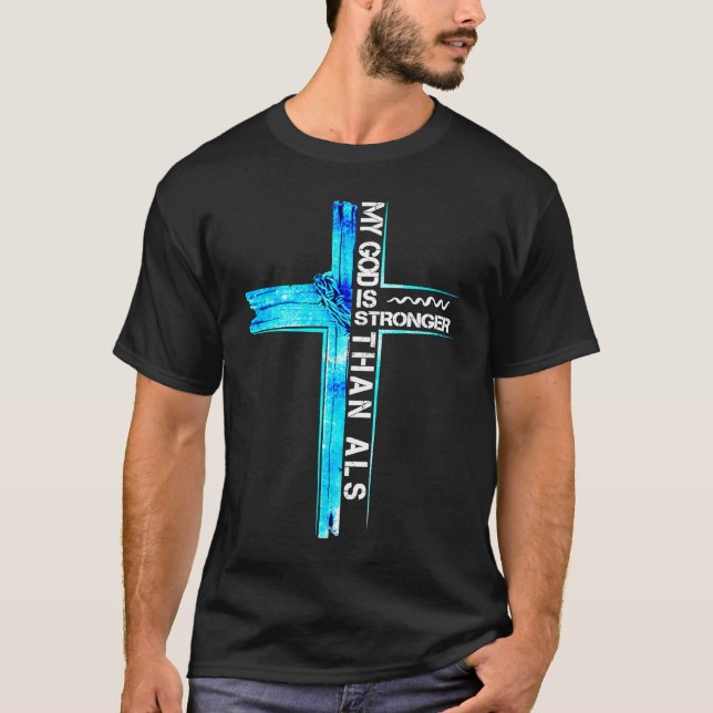 Christian Cross Ribbon ALS Awareness Costume Warri T Shirt (Framsida)