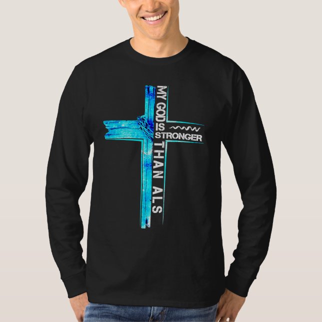 Christian Cross Ribbon ALS Awareness Costume Warri T Shirt (Framsida)