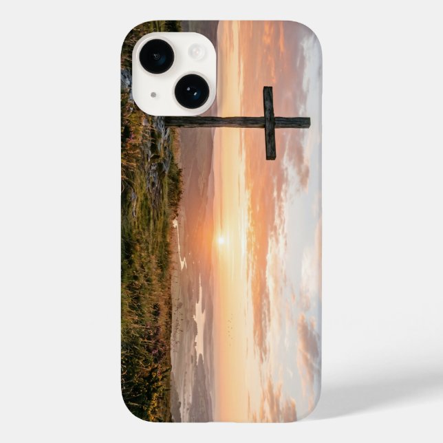 Christian Cross Scenic Hillside Sunset iPhone Case (Baksida)
