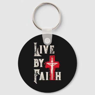 Christian Cross Scripture Live By Faith  Nyckelring