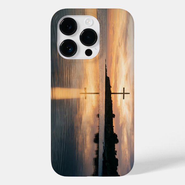 Christian Cross Sunset Reflection iPhone Case (Baksida)