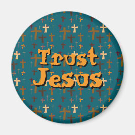 Christian Cross “Trust Jesus” Green Gold Magnet