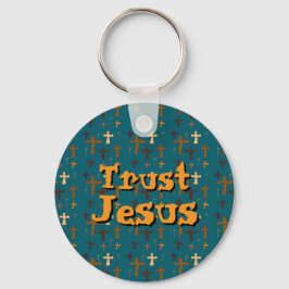 Christian Cross “Trust Jesus” Green Gold Nyckelring