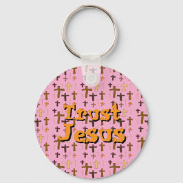 Christian Cross “Trust Jesus” Pink Gold Nyckelring