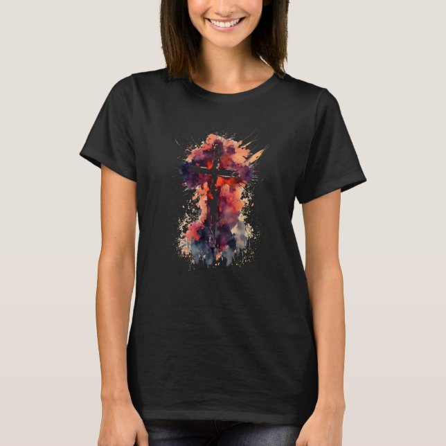 Christian Cross Watercolor T Shirt (Framsida)