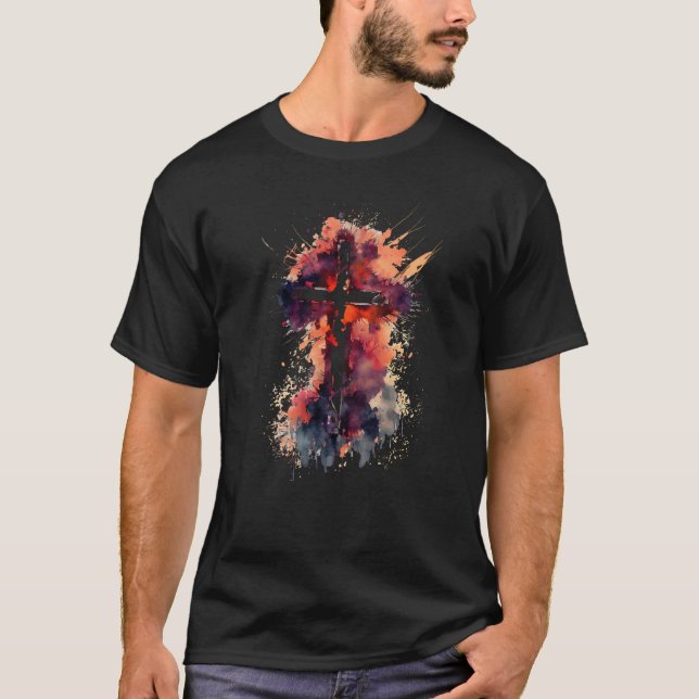 Christian Cross Watercolor T Shirt (Framsida)