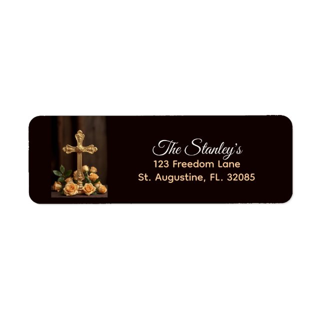 Christian Cross with Roses Return Address Label Returadress Etikett (Framsidan)