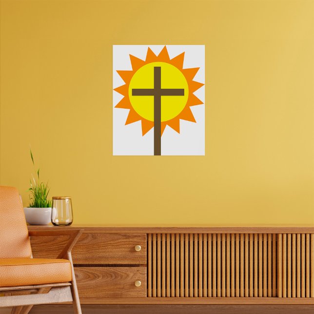Christian Cross with Yellow Sun and Orange Rays Poster (Skapare uppladdad)