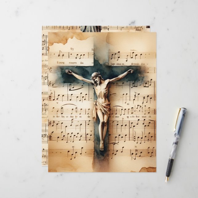 Christian Crucifix Vintage Scrapbook Papper (Fram/Back In Situ)