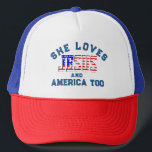 Christian custom template loves Jesus and America Keps<br><div class="desc">Embrace your core values ​​with this meaningful Christian t-shirt, personalized to your liking, "She loves America too, " highlighting the name of Jesus represented. Example: I love Jesus: I, They, Mom, I am a daughter. Just find the phrase you would like with the sizes of this template. It is designed...</div>