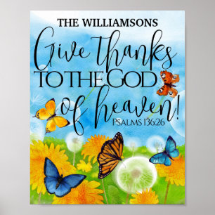 Christian Cute Blommigt Ge Tack Bible Verse Namn Poster