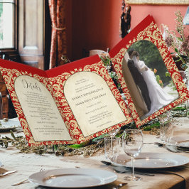 Christian Damask Wedding Burgundy Red & Cream/Tan Inbjudan