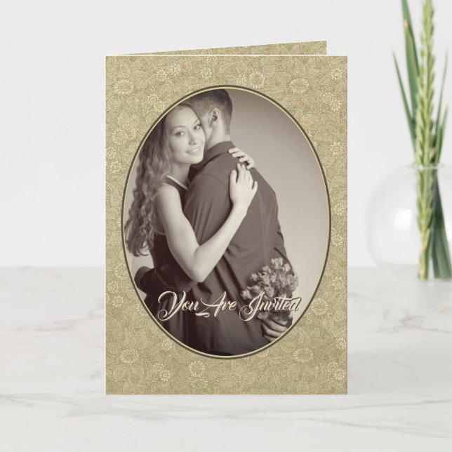 Christian Damask Wedding Investigation Cream/Tan Inbjudan (Framsida)