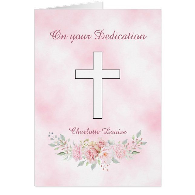 Christian Dedication från rosa ros blommigt Hälsningskort (Framsidan)