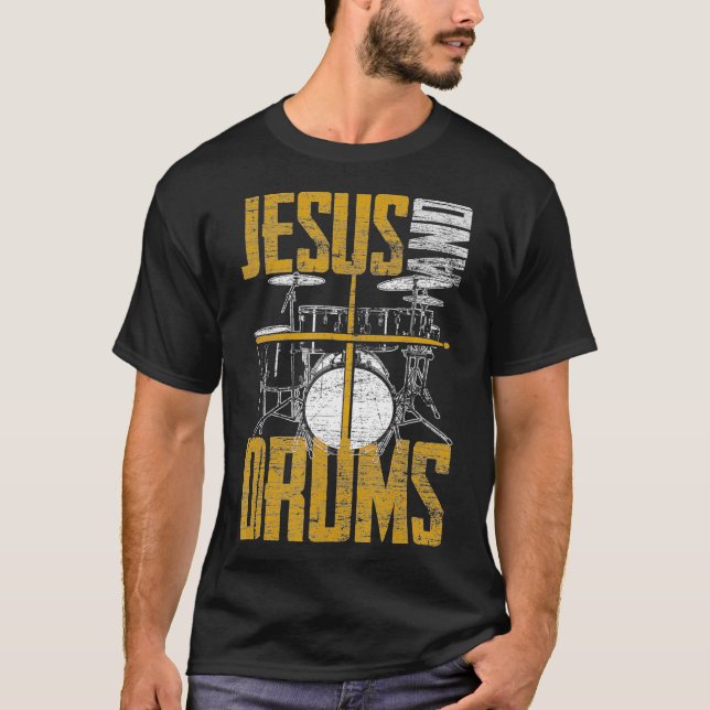 Christian Devotee Drummer Jesus och Drums Jesus T Shirt (Framsida)