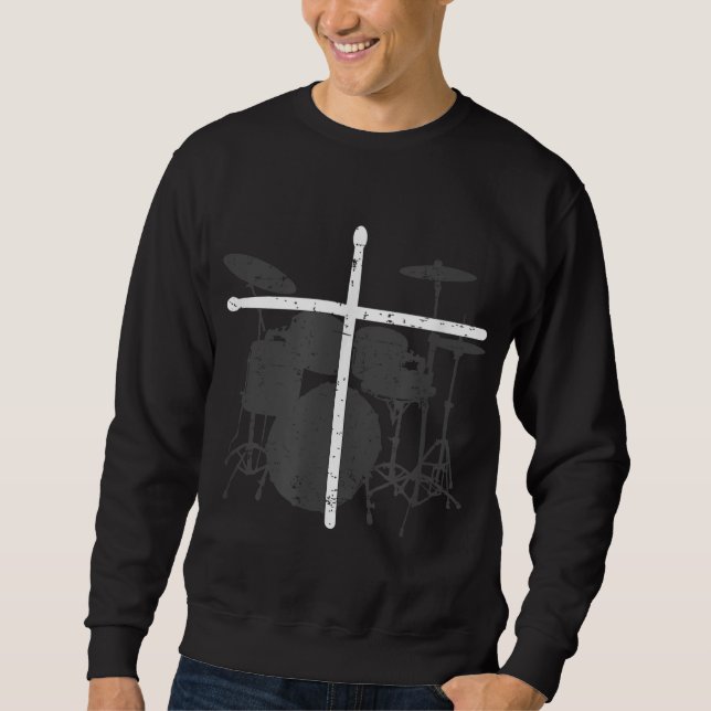 Christian Drummer Jesus Kristus Drum Sticks Kor - Lång Ärmad Tröja (Framsida)