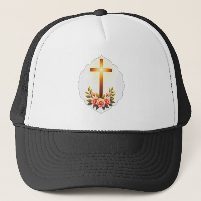 Christian Easter Cross with Flowers – boné Keps (Framsida)