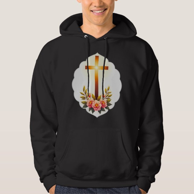 Christian Easter Cross with Flowers – moletom Hoodie (Framsida)