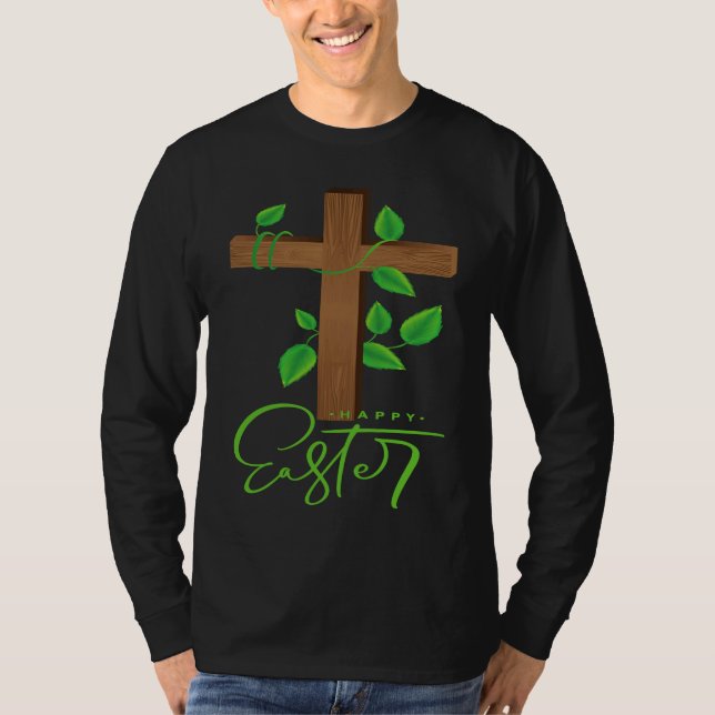 Christian Easter  for men women HAPPY EASTER CROSS T Shirt (Framsida)