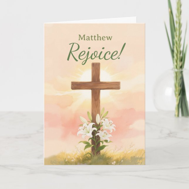 Christian Easter Rejoice Personalized Name Gift Kort (Framsida)