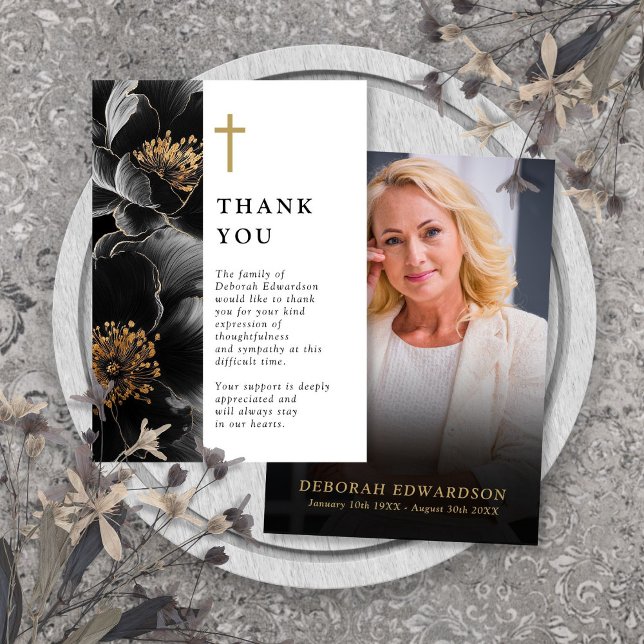 Christian Elegant Blommigt Firande i Life Photo Tack Kort (Christian Elegant Floral Celebration Of Life Photo Thank You Card)
