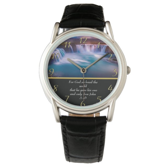 Christian Faith a Vattenfall John 3:16 Armbandsur (Framsida)