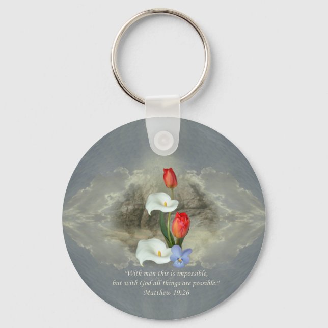 Christian Faith Art ~ Matthew 19:26 Nyckelring (Framsida)