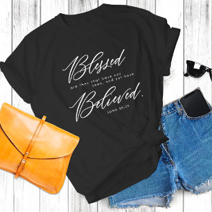 Christian Faith-Based John 20:29 Bible Verse Black T Shirt