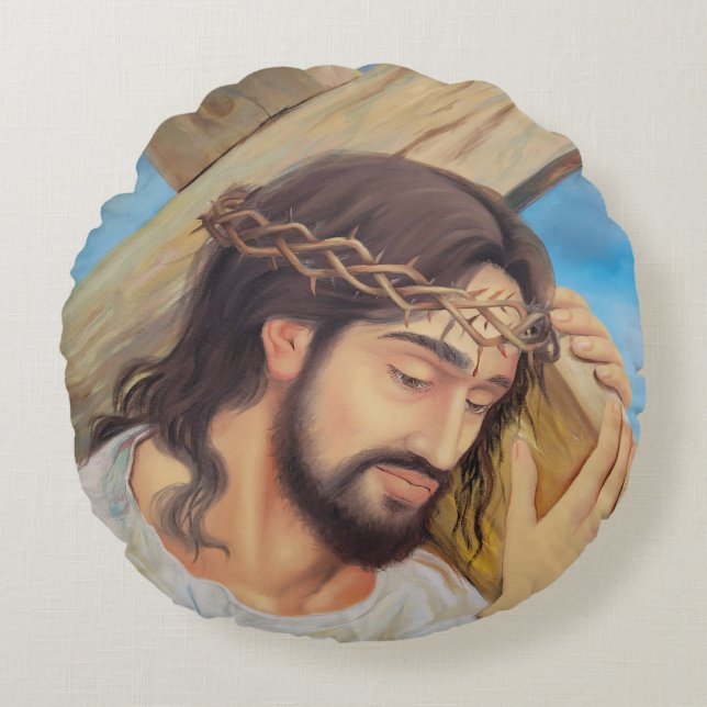 Christian Faith Jesus Kristus Rund Kudde (Framsidan)