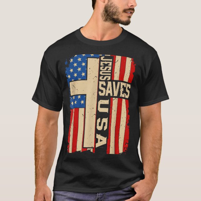 Christian Faith Jesus Save Usa Patriotic American  T Shirt (Framsida)
